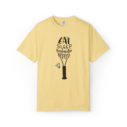 Eat Sleep Badminton Repeat Stay Active Motivation Tee Winning Attitude Sports Dedication Shuttlecock Addiction Unisex Heavy Cotton T-Shirt