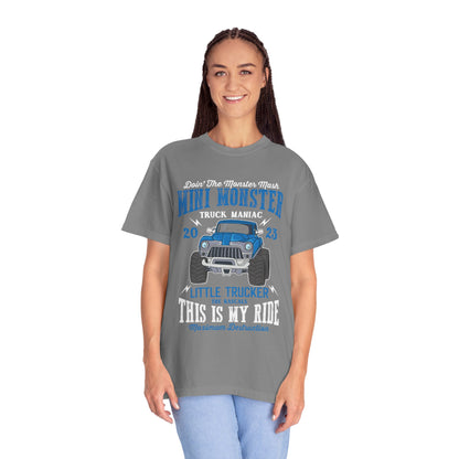Funny Mini Monster Truck Manic Speed Truck Power Sarcastic Extreme Adventure Four-Wheel Drive Unisex Heavy Cotton T-Shirt
