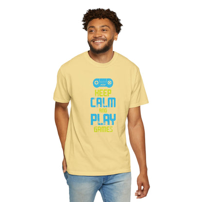 Funny Keep Calm And Play Games Pro Gamer Skills Gaming Mindset Sarcastic Gameplay Optimization Unisex Heavy Cotton T-Shirt