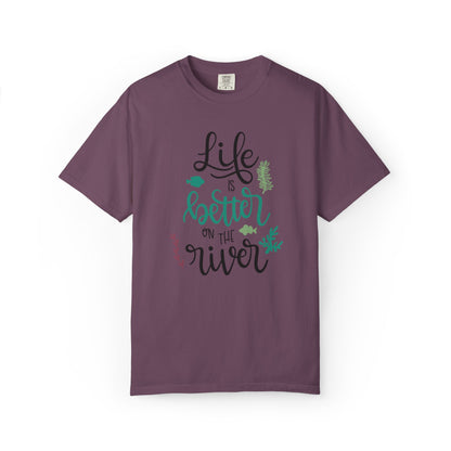 Life Is Better On The River Sand Seashells Waves Tee Elegance Glasses Amazing Fishes Unisex Heavy Cotton T-Shirt