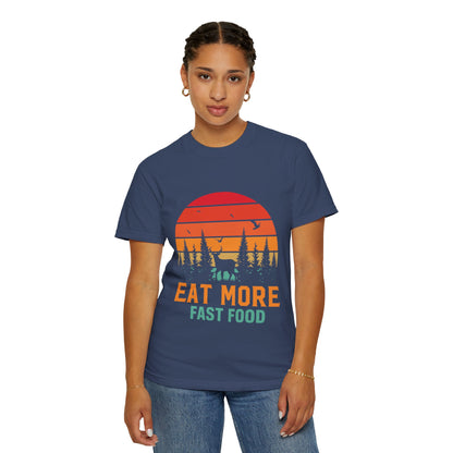 Funny Eat More Fast Food Quick Meals Fried Chicken Burgers Hunting Season Sarcastic Forest Deer Hunting Unisex Heavy Cotton T-Shirt