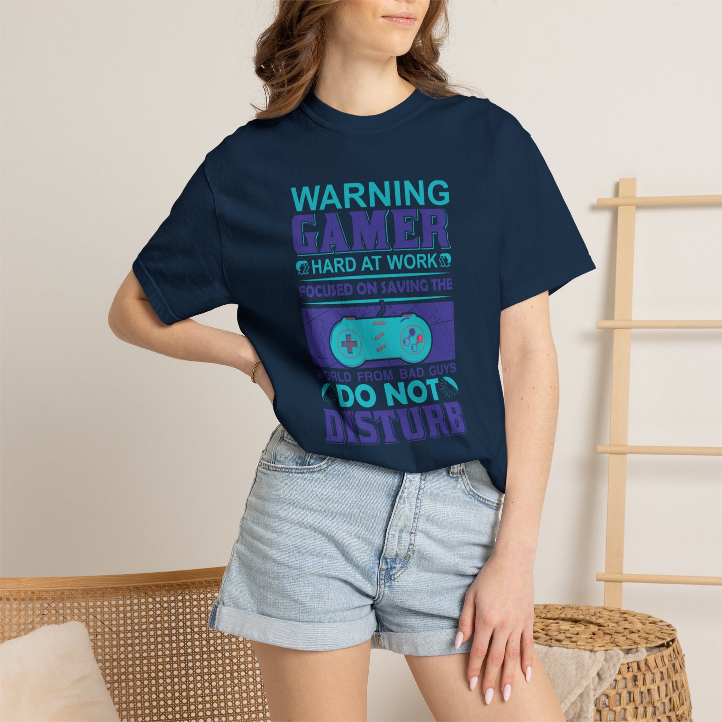 Funny Warning Gamer Do Not Disturb Digital Protector Virtual Heroism Sarcastic Battle Against Evil Unisex Heavy Cotton T-Shirt