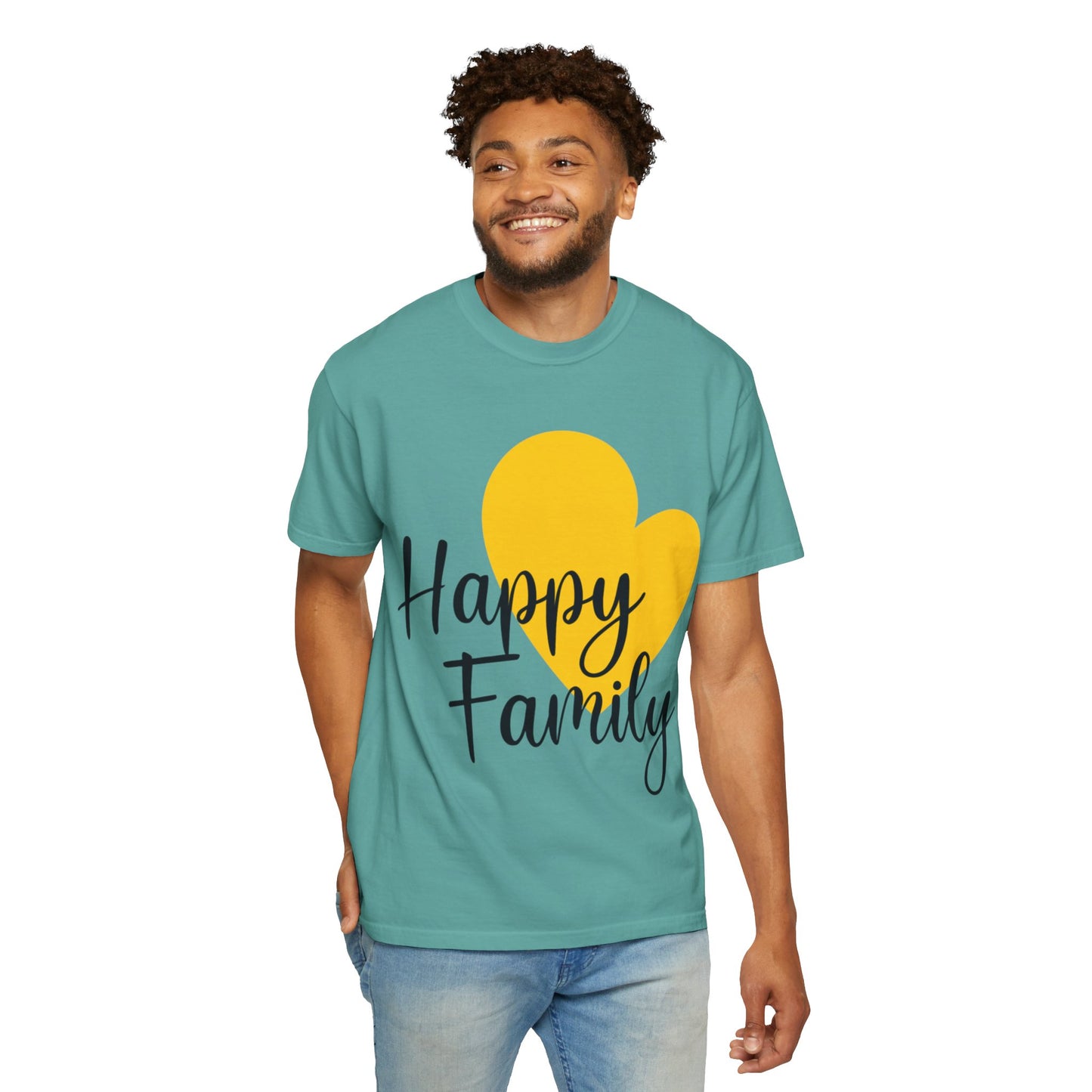 Happy Family Peaceful Paradise Tee Cherished Space Heartfelt Haven Unisex Heavy Cotton T-Shirt