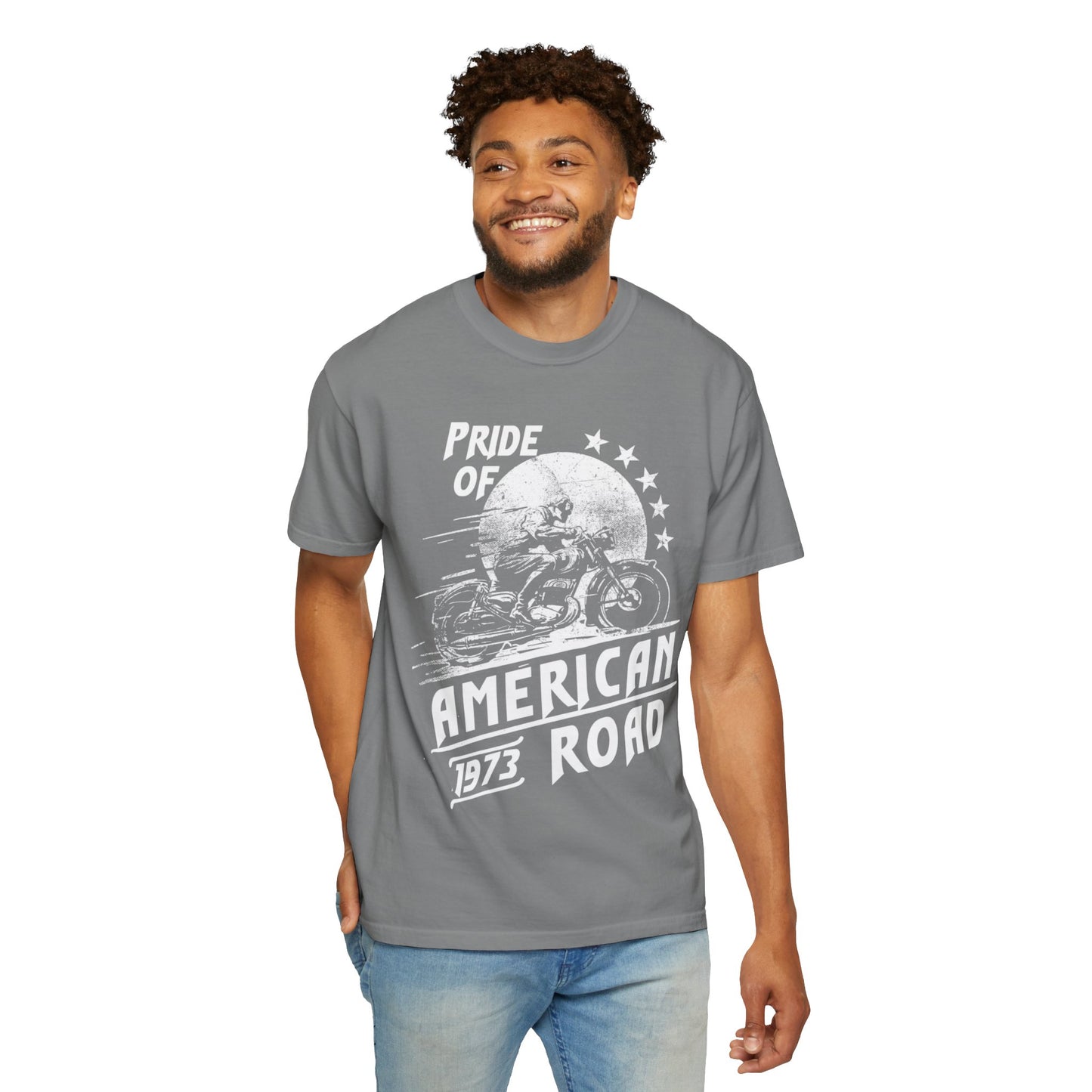 Vintage Pride Of The American Road 1973 Nostalgic Trendy Tee Motorcycle Classic Ride Legendary Bike Unisex Heavy Cotton T-Shirt