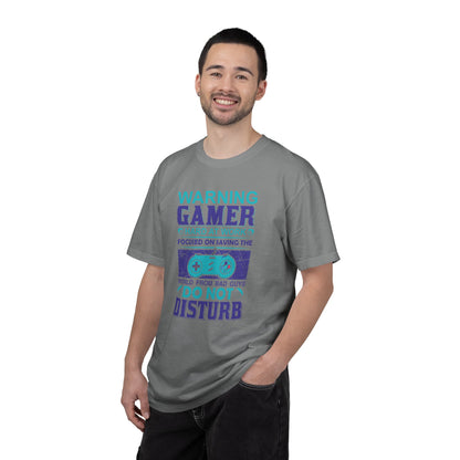 Funny Warning Gamer Do Not Disturb Digital Protector Virtual Heroism Sarcastic Battle Against Evil Unisex Heavy Cotton T-Shirt