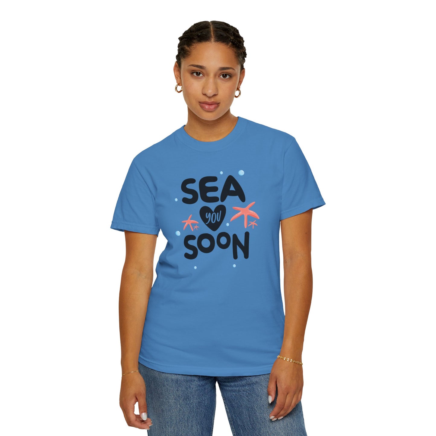 Sea You Soon Sarcastic Tee Ocean Wordplay Seaside Lover Summer Goodbye Ocean Trip Unisex Heavy Cotton T-Shirt
