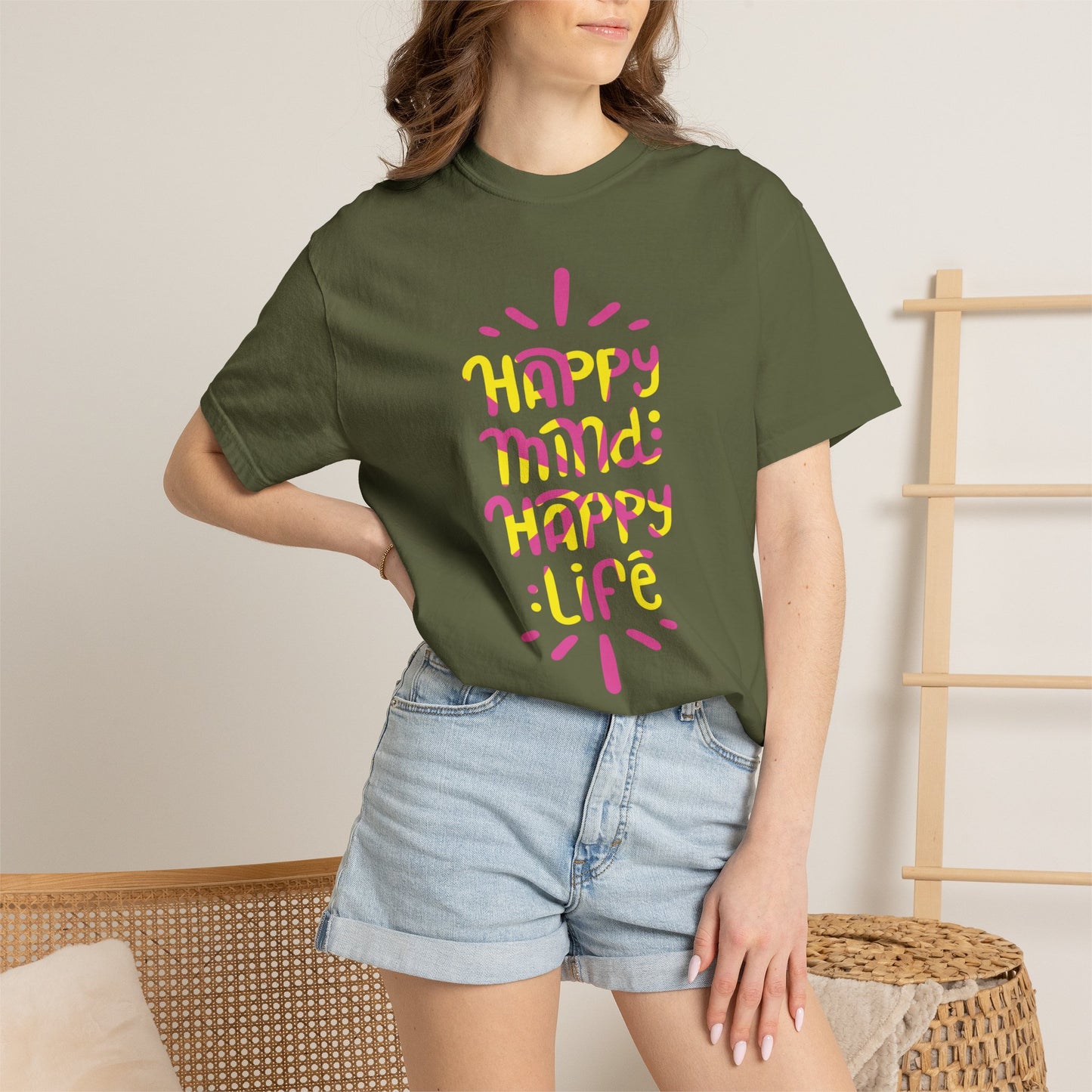 Happy Mind Happy Life Love Hope Worship Eternity Tee Peaceful Living Religious Beliefs Unisex Heavy Cotton T-Shirt