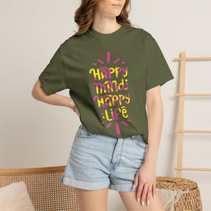 Happy Mind Happy Life Love Hope Worship Eternity Tee Peaceful Living Religious Beliefs Unisex Heavy Cotton T-Shirt