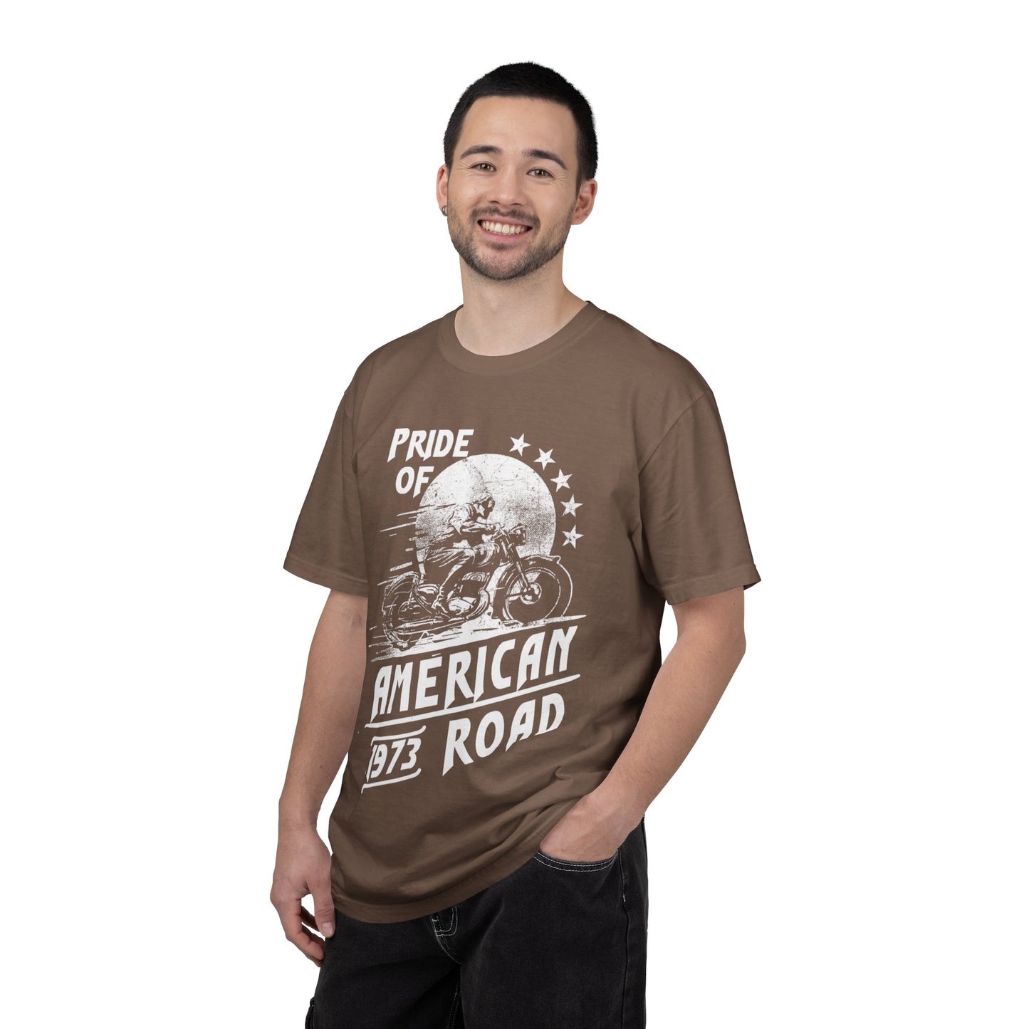 Vintage Pride Of The American Road 1973 Nostalgic Trendy Tee Motorcycle Classic Ride Legendary Bike Unisex Heavy Cotton T-Shirt