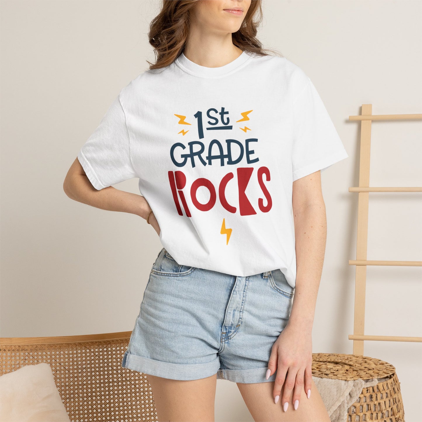 Funny 1st Grade Romeo Learning Legend Super Scholar Junior Geniuses Science Star Student’s Day Unisex Heavy Cotton T-Shirt