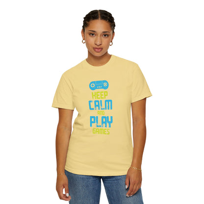 Funny Keep Calm And Play Games Pro Gamer Skills Gaming Mindset Sarcastic Gameplay Optimization Unisex Heavy Cotton T-Shirt