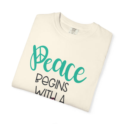 Peace Begins With A Smile Kindness Heartfelt Compliments Tee Thoughtful Gestures Love-Inspiration Unisex Heavy Cotton T-Shirt