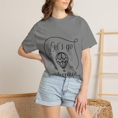 Let’s Go On An Adventure Nature Exploration Bonfire Travel Lovers Tee Freedom Hot Air Balloon Unisex Heavy Cotton T-Shirt