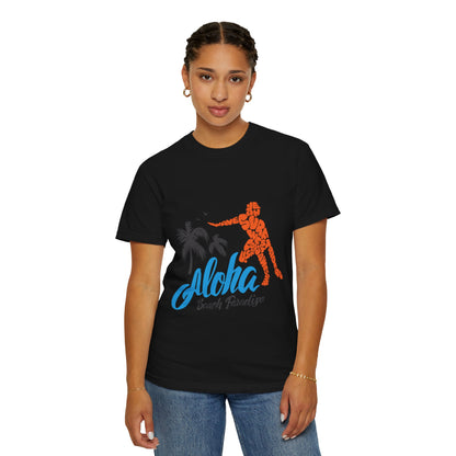 Funny Aloha Beach Paradise White Sand Coconut Tress Beach Party Beach Bar Beach Surfers Unisex Heavy Cotton T-Shirt