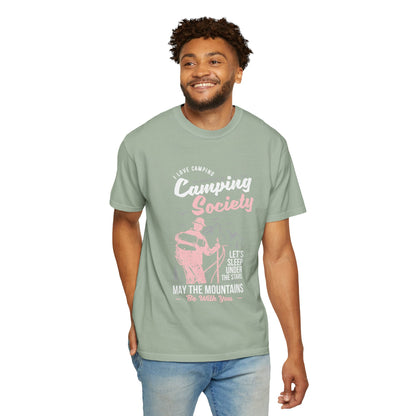 Funny Camping Society I Love Camping Enthusiastic Traveler Sarcastic Adventure Birds In The Mountains Unisex Heavy Cotton T-Shirt