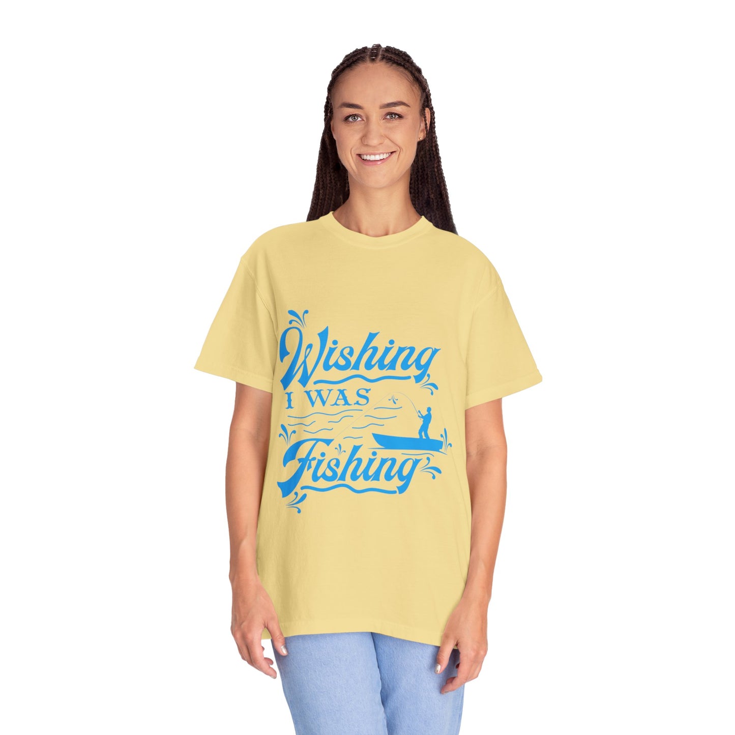 Funny Wishing I Was Fishing Catch and Release Unconditional Love Fishing Boat  Fishing Rod Sarcastic Adventure Unisex Heavy Cotton T-Shirt