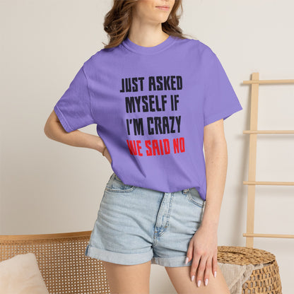 Just Asked Myself If I’M Crazy We Said No Funny Tee Self-Doubt Humourous Mental Stability Sarcastic Unisex Heavy Cotton T-Shirt