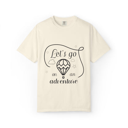 Let’s Go On An Adventure Nature Exploration Bonfire Travel Lovers Tee Freedom Hot Air Balloon Unisex Heavy Cotton T-Shirt