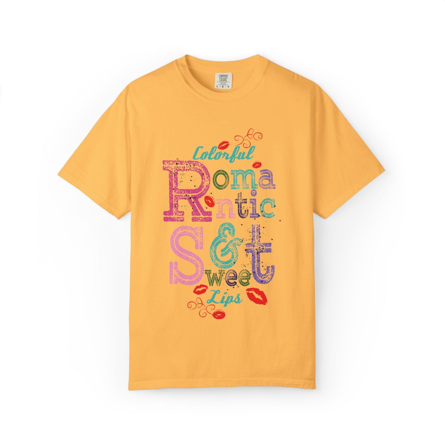 Colorful Romantic & Sweet Lips Affection Lovers Tee Romantic Relationship Forever Strawberry-Tinted Kisses Satin Softness Unisex Heavy Cotton T-Shirt