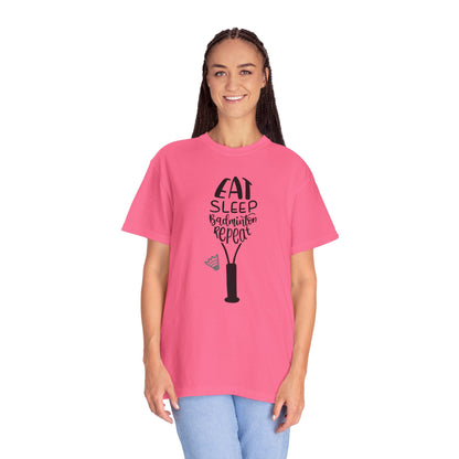 Eat Sleep Badminton Repeat Stay Active Motivation Tee Winning Attitude Sports Dedication Shuttlecock Addiction Unisex Heavy Cotton T-Shirt