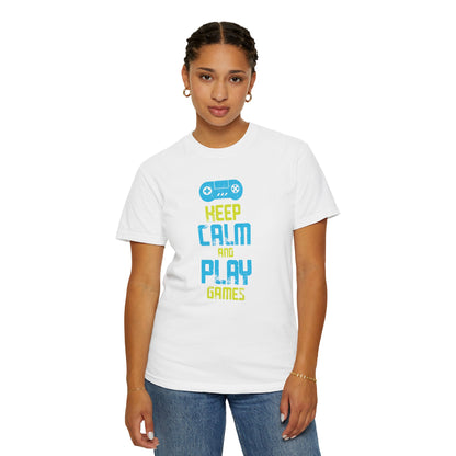 Funny Keep Calm And Play Games Pro Gamer Skills Gaming Mindset Sarcastic Gameplay Optimization Unisex Heavy Cotton T-Shirt