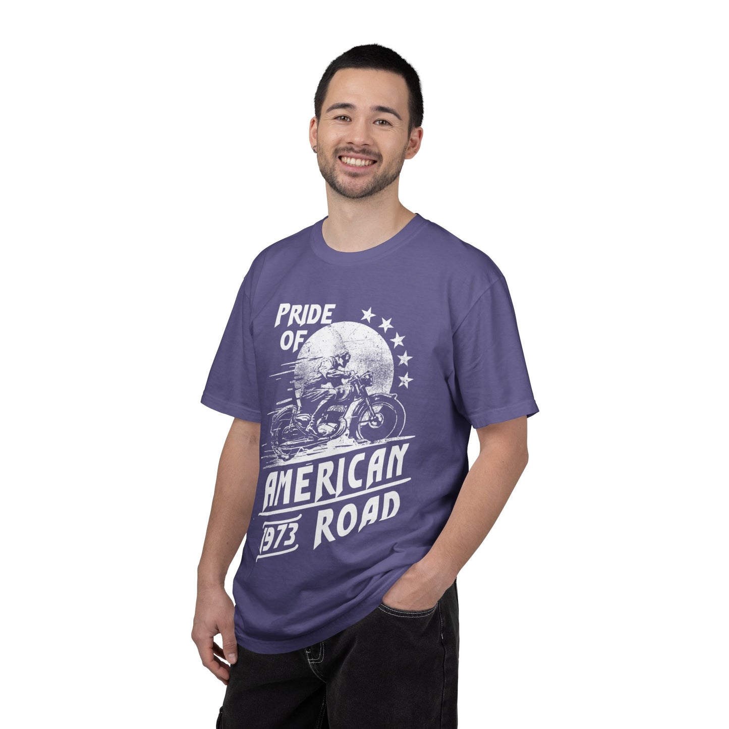 Vintage Pride Of The American Road 1973 Nostalgic Trendy Tee Motorcycle Classic Ride Legendary Bike Unisex Heavy Cotton T-Shirt