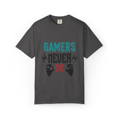 Gamers Never Die Warriors Tee Non-Stop Playing Obsession Mastery Thrill Unisex Heavy Cotton T-Shirt