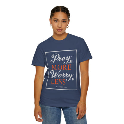 Pray More Worry Less Heavenly Feather White God’s Creation Eternity Tee Purest Being Cross Symbol Unisex Heavy Cotton T-Shirt