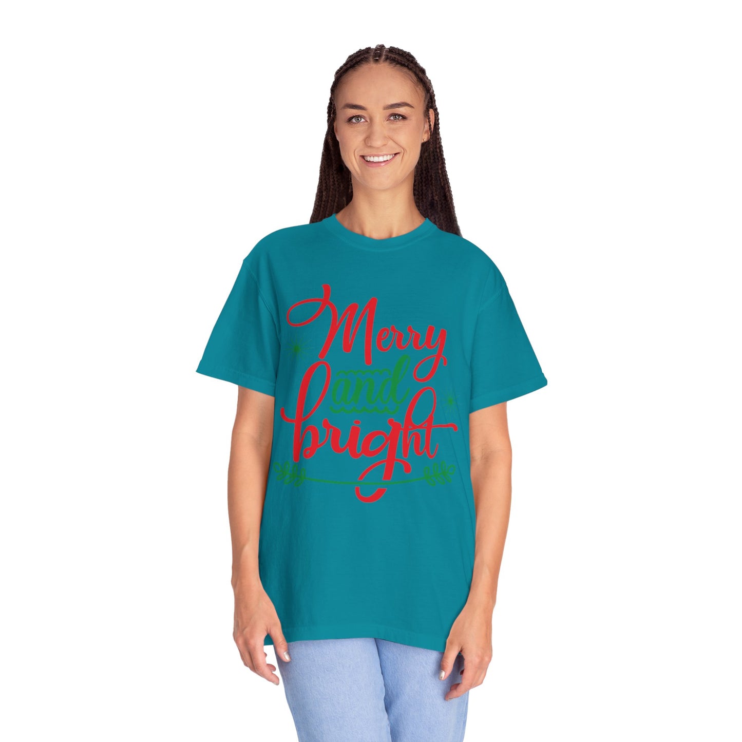 Cheerful Merry & Bright Joyful Christmas Time Christmas Lights Merry Christmas Jesus Birth Unisex Heavy Cotton T-Shirt
