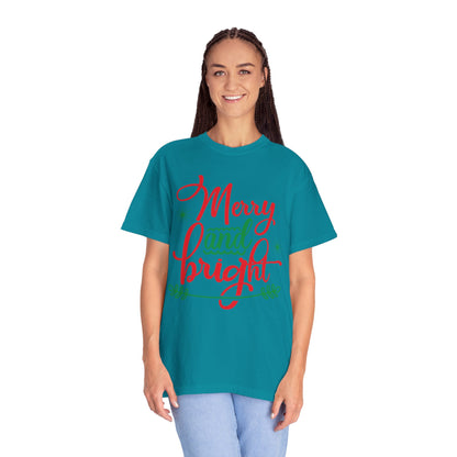 Cheerful Merry & Bright Joyful Christmas Time Christmas Lights Merry Christmas Jesus Birth Unisex Heavy Cotton T-Shirt