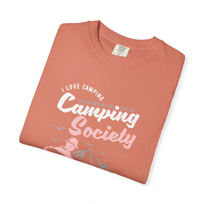Funny Camping Society I Love Camping Enthusiastic Traveler Sarcastic Adventure Birds In The Mountains Unisex Heavy Cotton T-Shirt