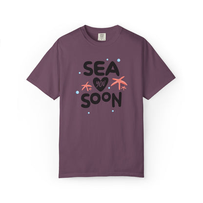 Sea You Soon Sarcastic Tee Ocean Wordplay Seaside Lover Summer Goodbye Ocean Trip Unisex Heavy Cotton T-Shirt
