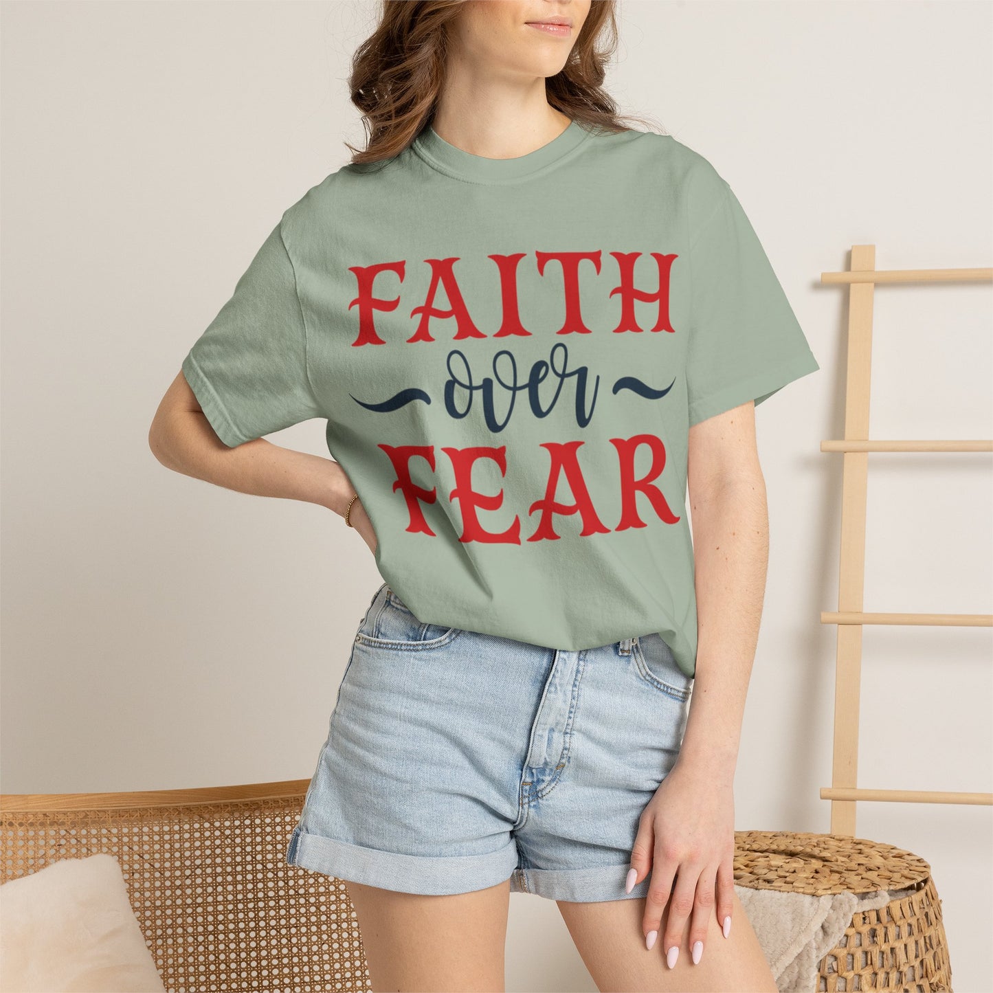 Faith Over Fear Stop Wishing Start Doing Action Goal Setting Modern Tee Achievement Self-Improvement Unisex Heavy Cotton T-Shirt