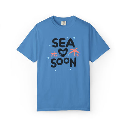 Sea You Soon Sarcastic Tee Ocean Wordplay Seaside Lover Summer Goodbye Ocean Trip Unisex Heavy Cotton T-Shirt