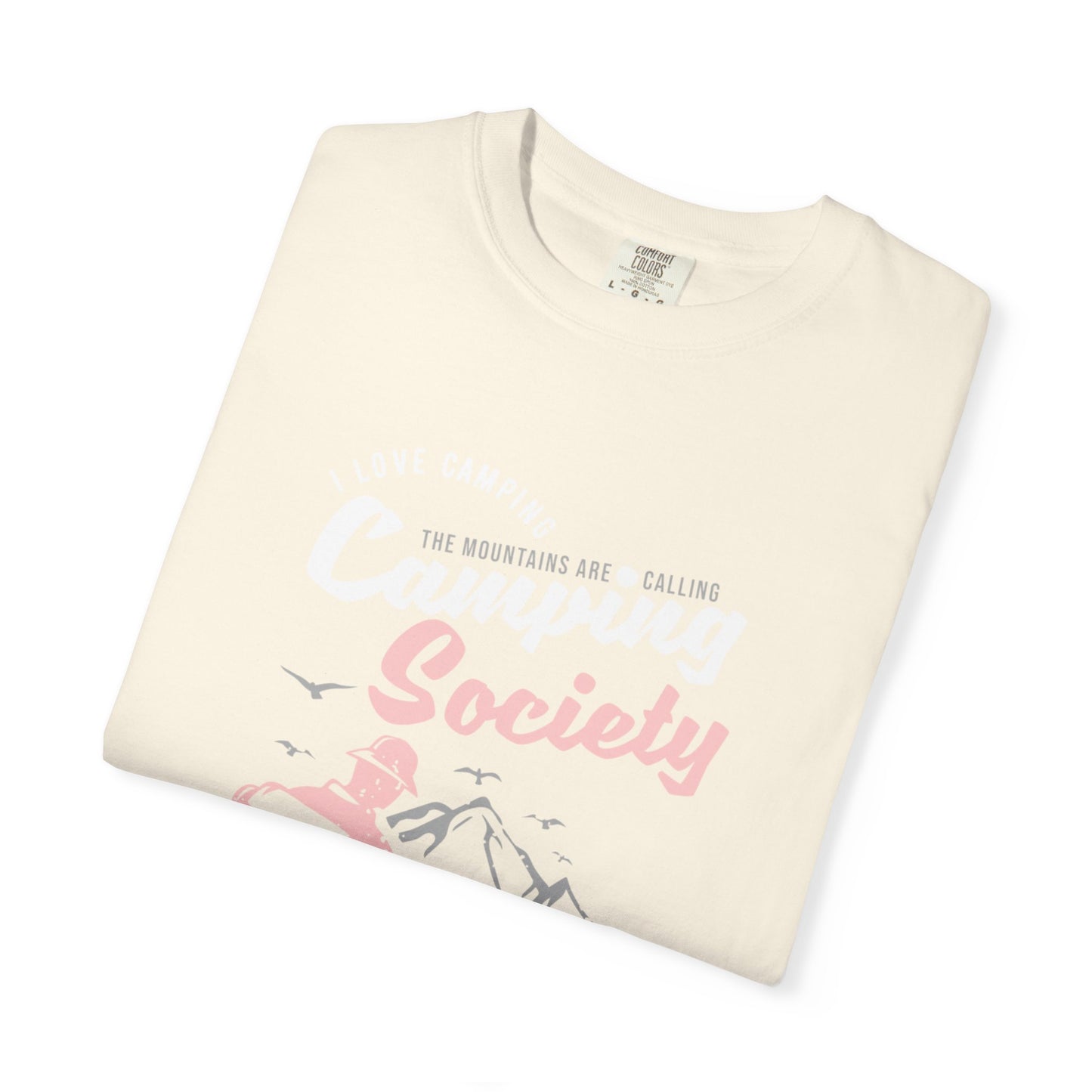 Funny Camping Society I Love Camping Enthusiastic Traveler Sarcastic Adventure Birds In The Mountains Unisex Heavy Cotton T-Shirt