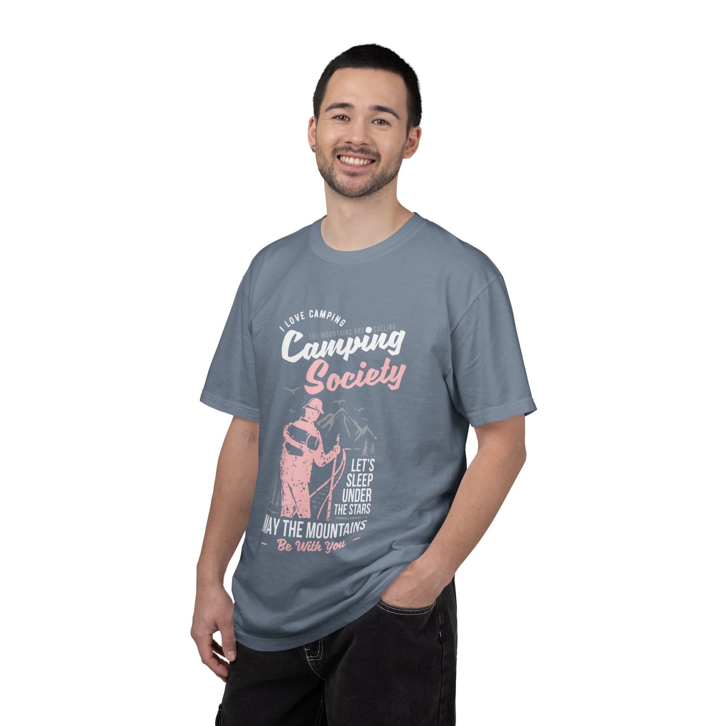 Funny Camping Society I Love Camping Enthusiastic Traveler Sarcastic Adventure Birds In The Mountains Unisex Heavy Cotton T-Shirt