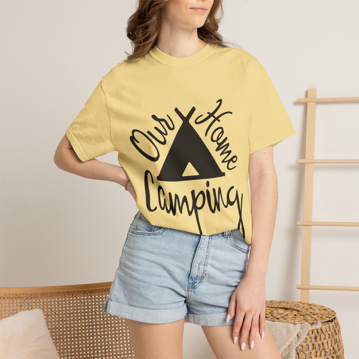 Our Home Camping Freedom Fighter Adventure Lovers Tee Nature Exploration Bonfire Travel Van Unisex Heavy Cotton T-Shirt