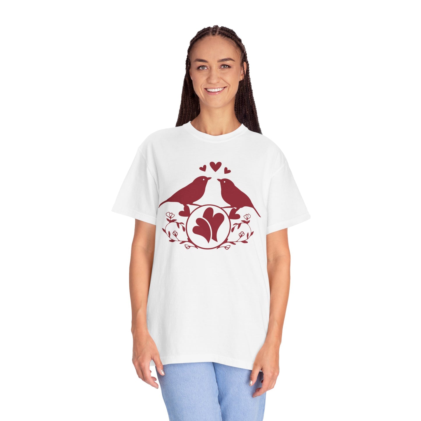 Romantic Love Birds Monogram Boundless Love Affection Lover’s Tee Infinite Bliss Butterfly Kisses Evergreen Romance Unisex Heavy Cotton T-Shirt