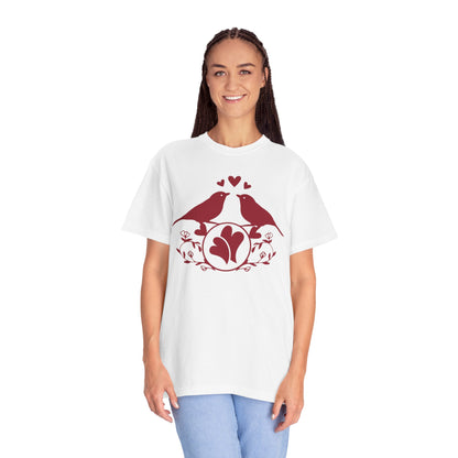Romantic Love Birds Monogram Boundless Love Affection Lover’s Tee Infinite Bliss Butterfly Kisses Evergreen Romance Unisex Heavy Cotton T-Shirt
