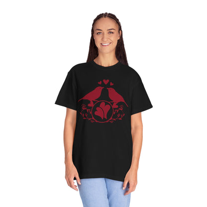 Romantic Love Birds Monogram Boundless Love Affection Lover’s Tee Infinite Bliss Butterfly Kisses Evergreen Romance Unisex Heavy Cotton T-Shirt
