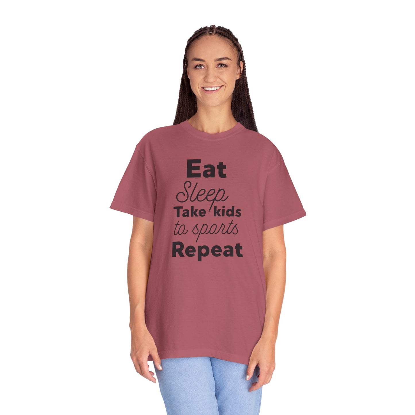 Eat Sleep Take Kids Motherhood Blessings Life Giver Mummy’s Tee Supermom Busy Schedule Duties Forever Same Routine Players Unisex Heavy Cotton T-Shirt
