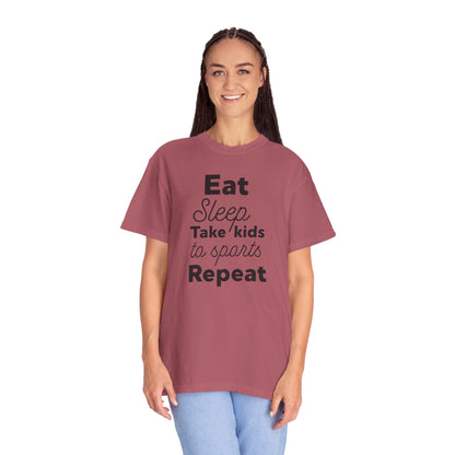 Eat Sleep Take Kids Motherhood Blessings Life Giver Mummy’s Tee Supermom Busy Schedule Duties Forever Same Routine Players Unisex Heavy Cotton T-Shirt