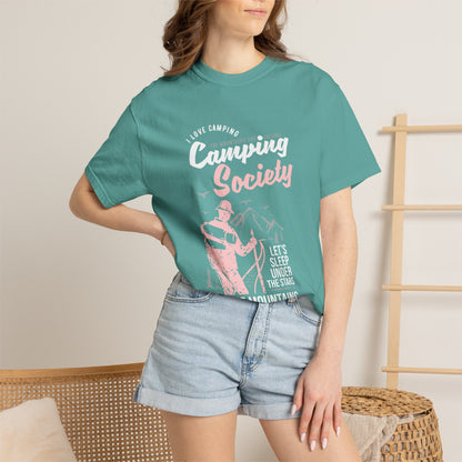 Funny Camping Society I Love Camping Enthusiastic Traveler Sarcastic Adventure Birds In The Mountains Unisex Heavy Cotton T-Shirt