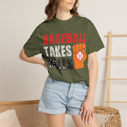 Baseball Takes Ball Defensive Prowess Tee Fielding Excellence Outfield Expertise Unisex Heavy Cotton T-Shirt
