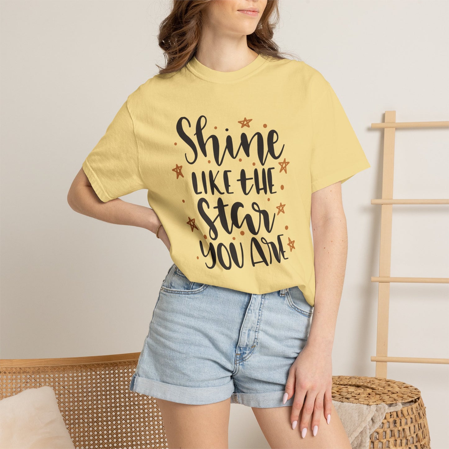 Shine Like A Star You Are Keep Trying Determination Tee Hard Work Success Unstoppable Hustle Fame Unisex Heavy Cotton T-Shirt