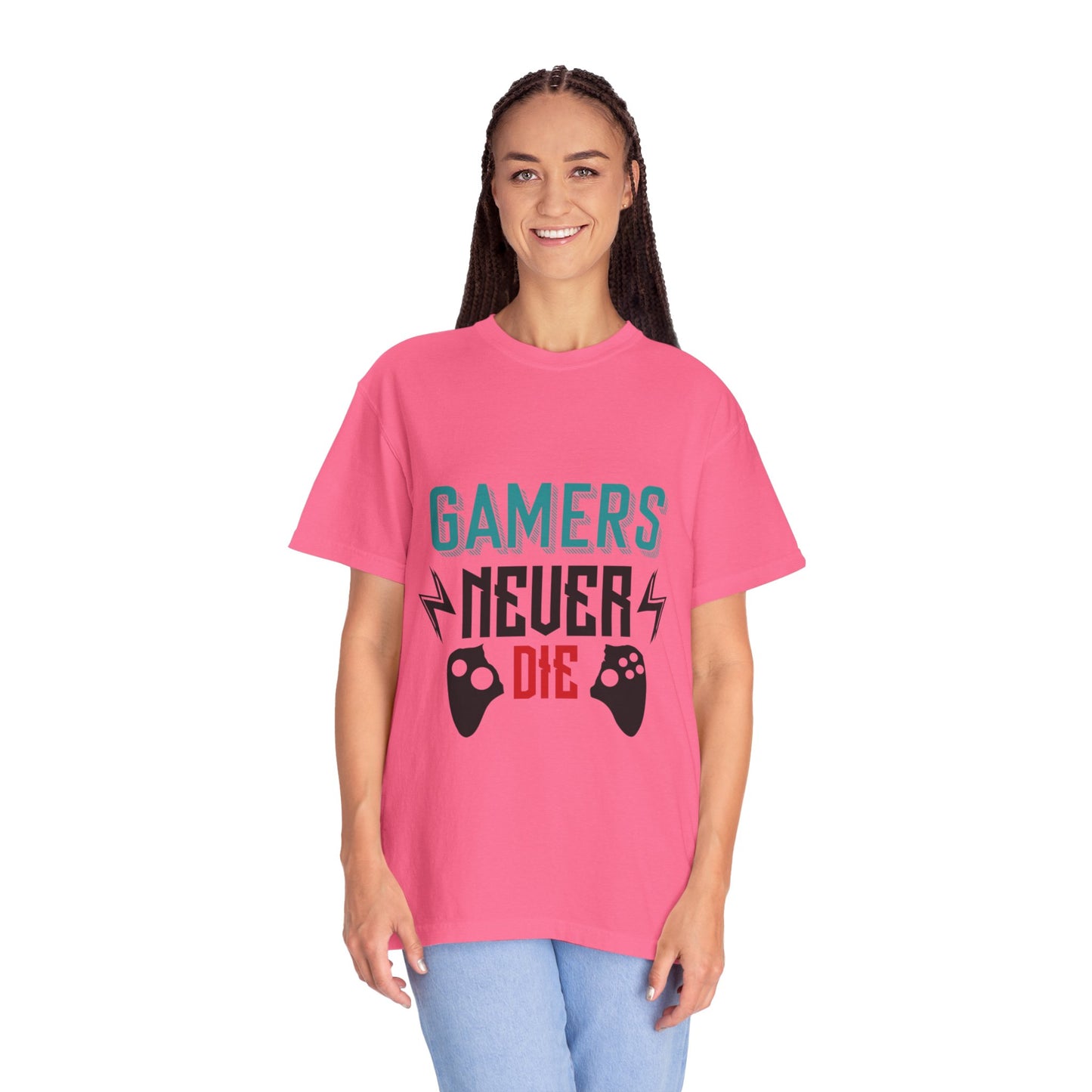 Gamers Never Die Warriors Tee Non-Stop Playing Obsession Mastery Thrill Unisex Heavy Cotton T-Shirt