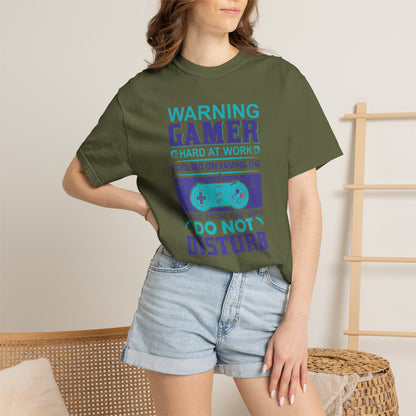 Funny Warning Gamer Do Not Disturb Digital Protector Virtual Heroism Sarcastic Battle Against Evil Unisex Heavy Cotton T-Shirt