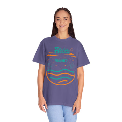 Exciting Hello Summer Sunrise & Sunburn Beach Days Ice Cream Summer Camp Unisex Heavy Cotton T-Shirt