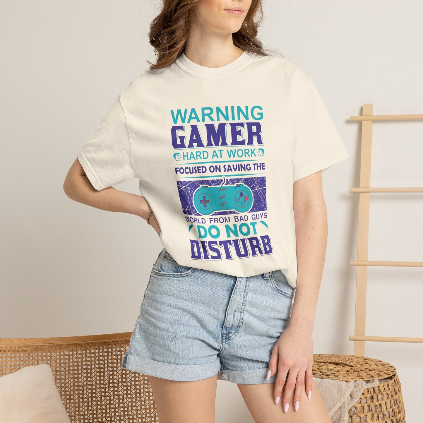Funny Warning Gamer Do Not Disturb Digital Protector Virtual Heroism Sarcastic Battle Against Evil Unisex Heavy Cotton T-Shirt