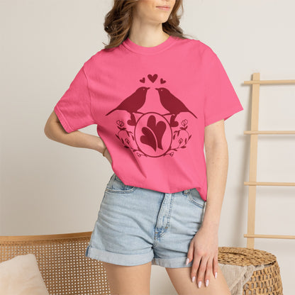 Romantic Love Birds Monogram Boundless Love Affection Lover’s Tee Infinite Bliss Butterfly Kisses Evergreen Romance Unisex Heavy Cotton T-Shirt